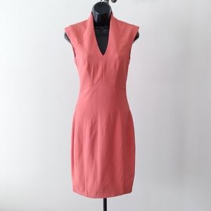 REISS Peachy-Orange Tailored/Fitted Midi Dress, size 0
